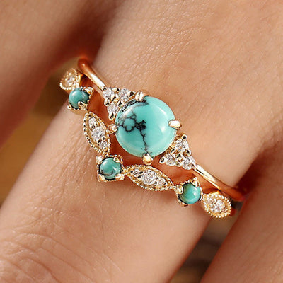 Set de Anillos Corona Turquesa Aureva | Golden (2/3)