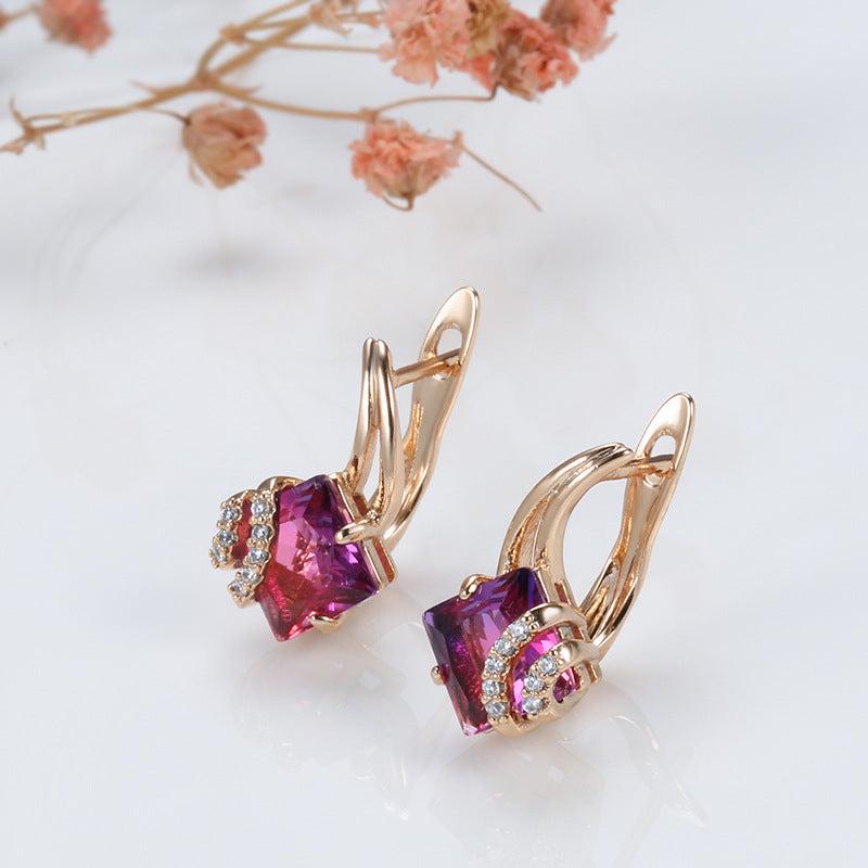 Pendientes Cristal Cuadrado Carmesí | Golden Rosa (3/5)