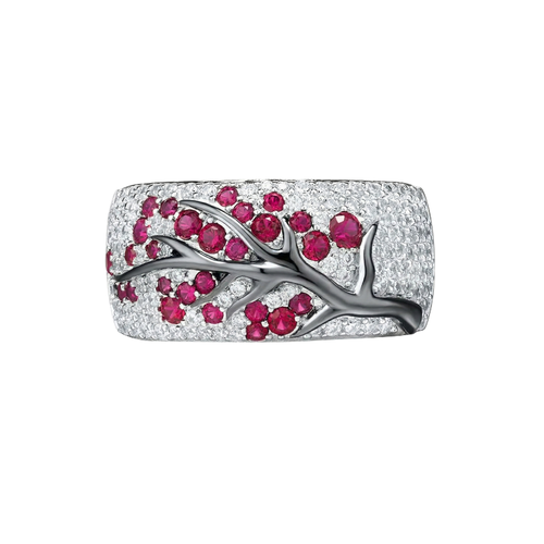 Anillo Árbol en Flor Rubí | Golden Blanco