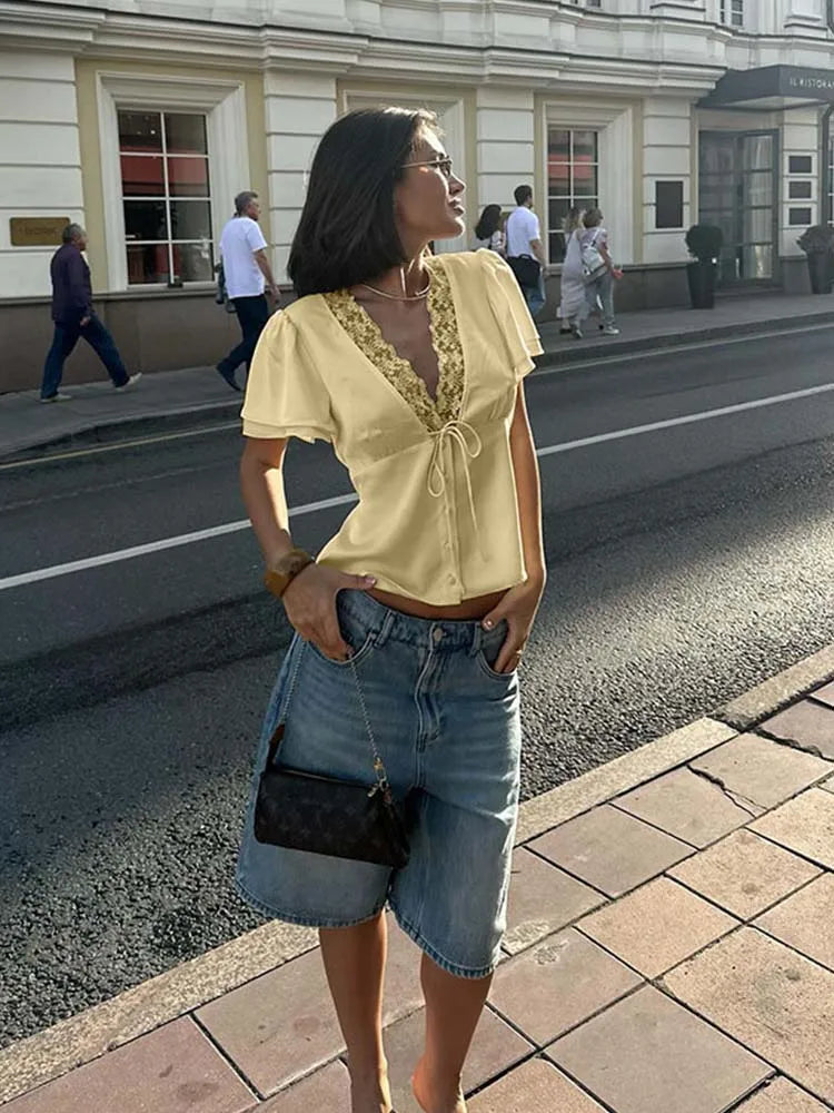 Clara Satin Lace Blouse