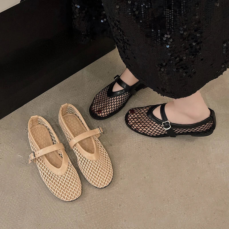 Amelia Mesh Mary Jane Flats