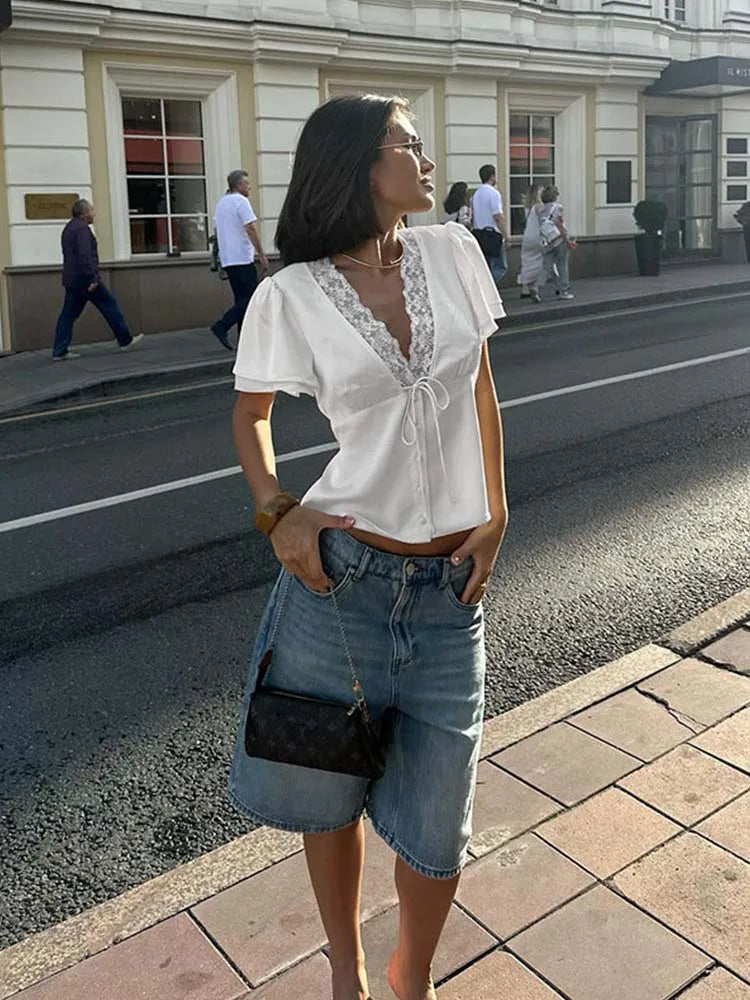 Clara Satin Lace Blouse