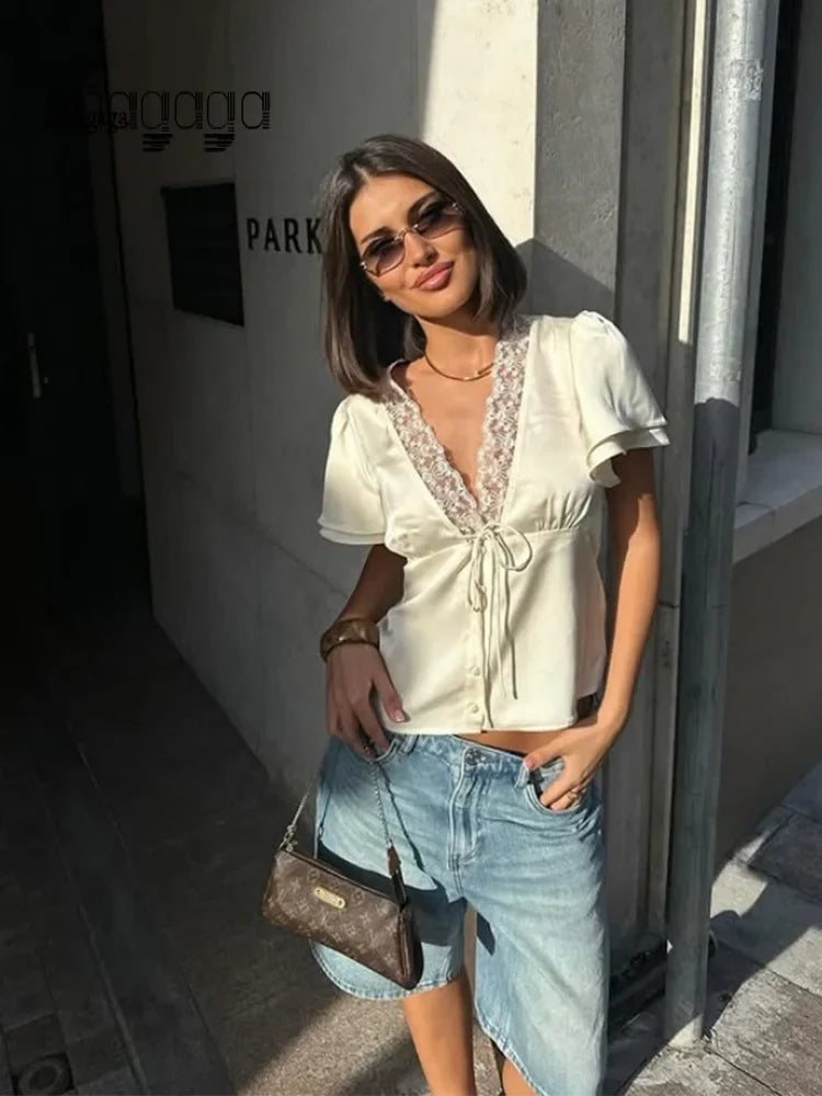 Clara Satin Lace Blouse