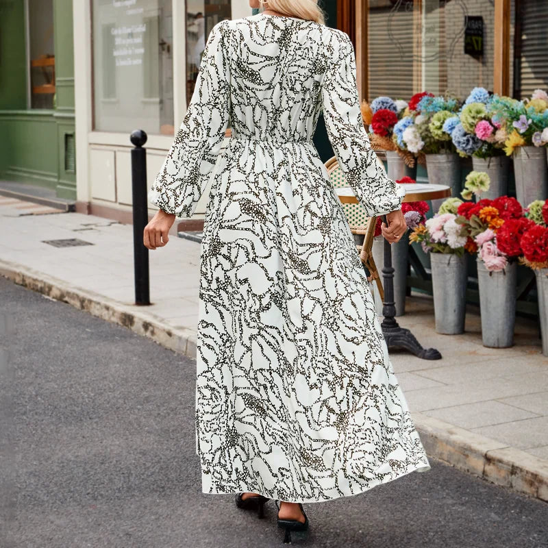 Amelia Lantern Sleeve V-Neck Dress
