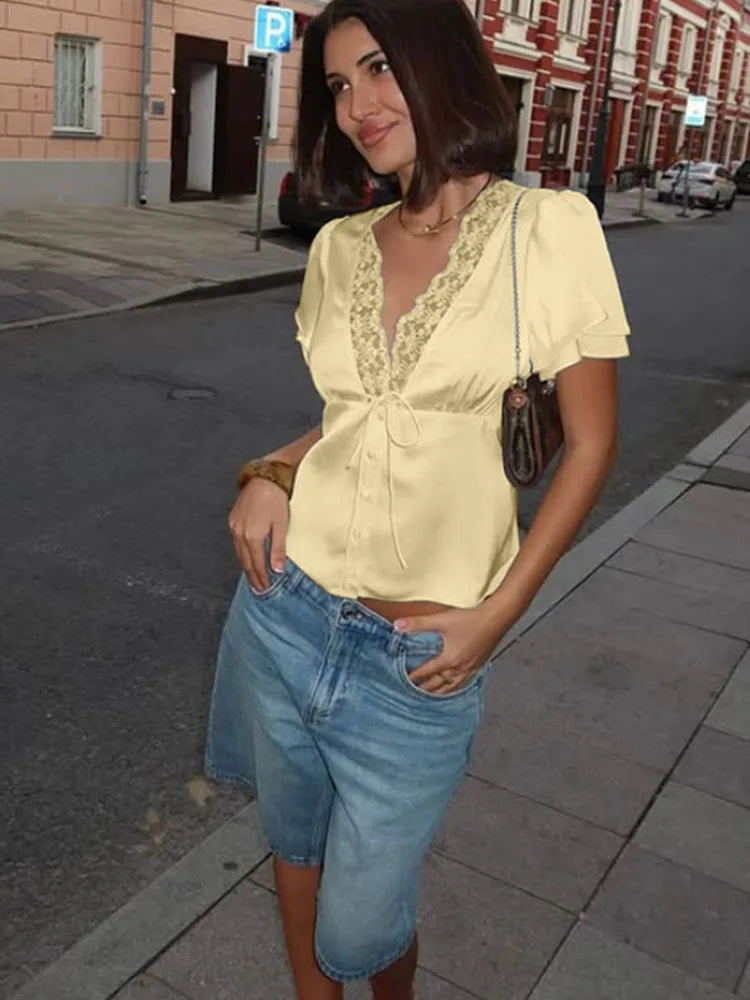 Clara Satin Lace Blouse