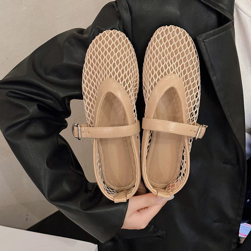 Amelia Mesh Mary Jane Flats