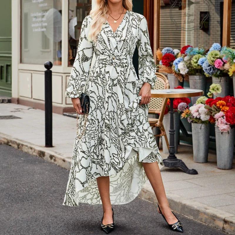 Amelia Lantern Sleeve V-Neck Dress