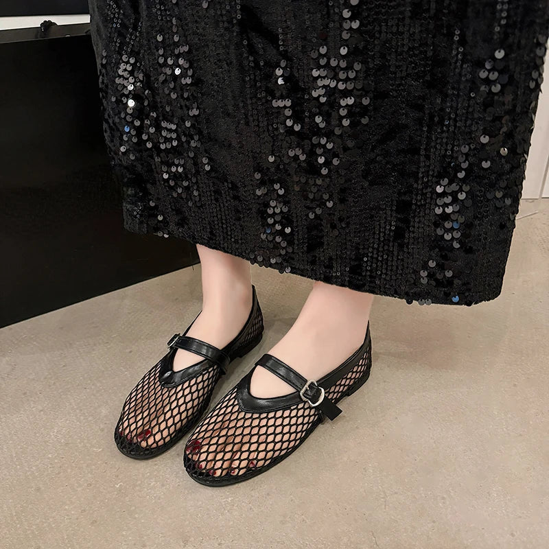 Amelia Mesh Mary Jane Flats
