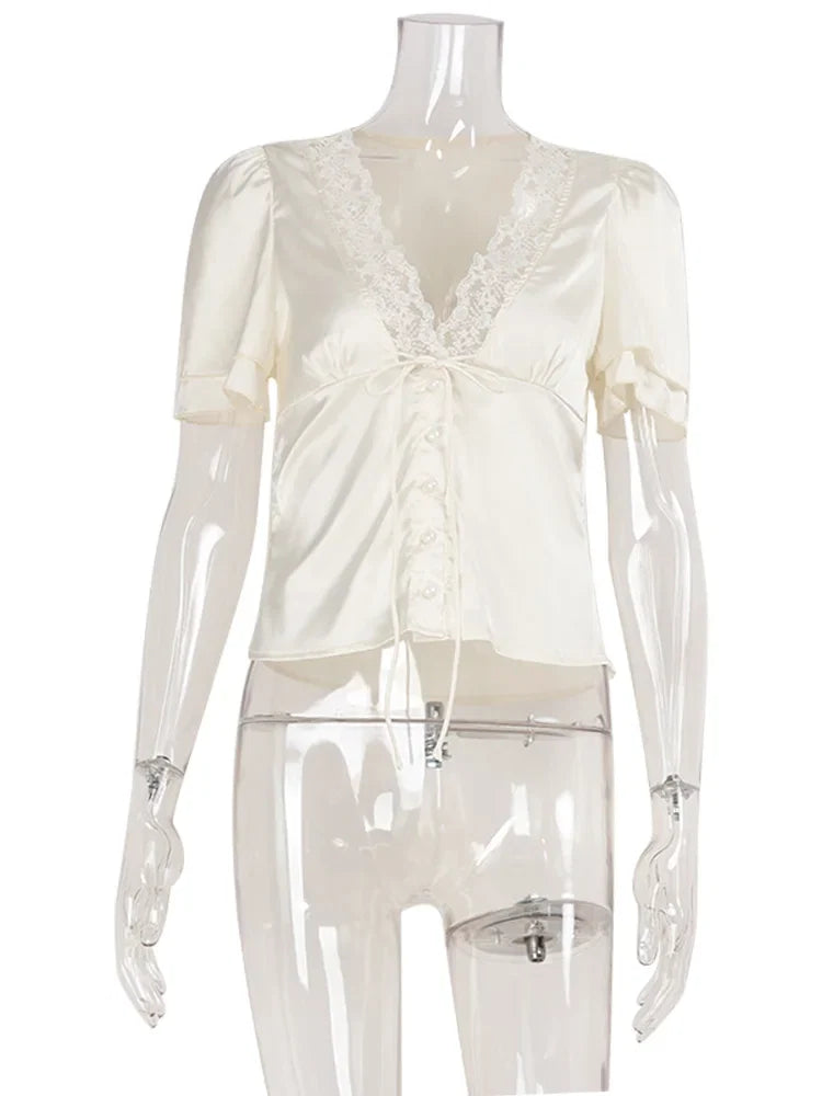 Clara Satin Lace Blouse