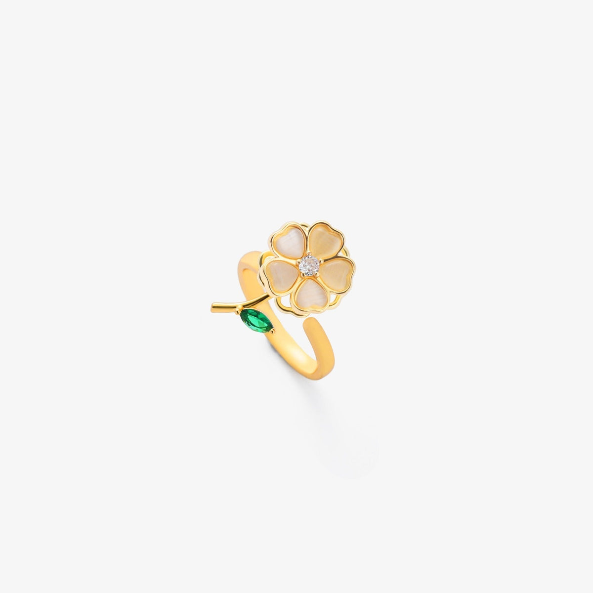Anillo Giratorio Flor de Hoja Esmeralda | Golden
