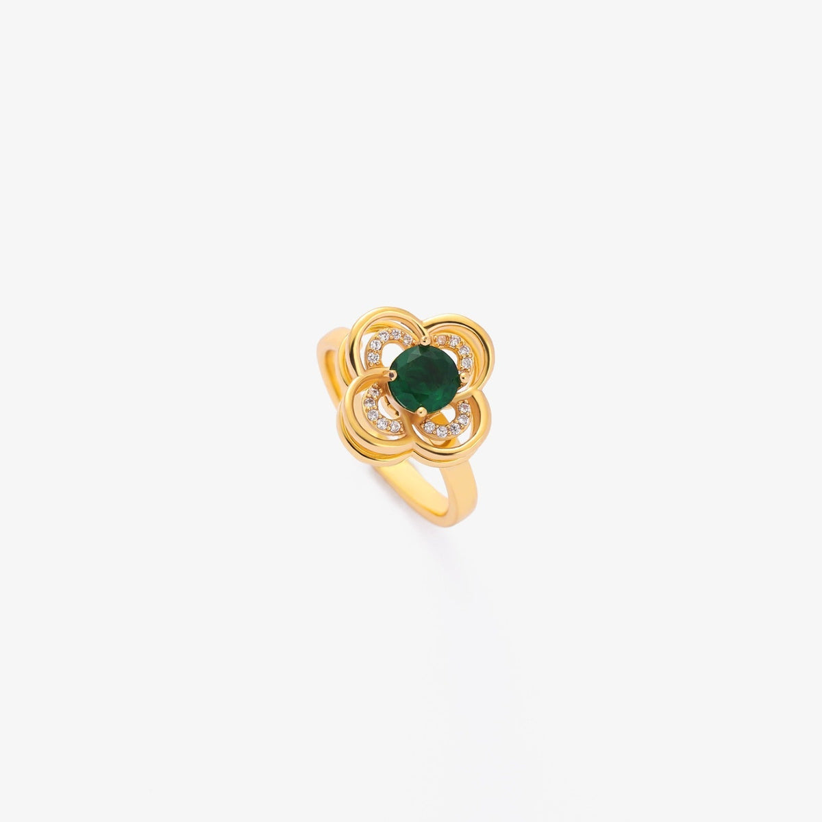 Anillo Giratorio Halo Trébol Esmeralda | Golden