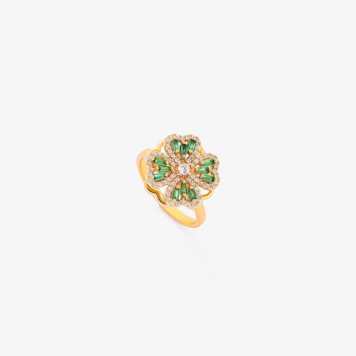 Anillo Giratorio Trébol Esmeralda | Golden