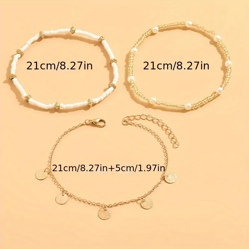 Set 3 Tobilleras por Capas Coastal Charm | Golden