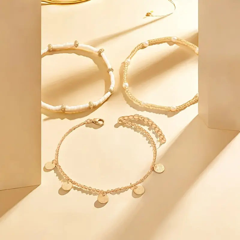 Set 3 Tobilleras por Capas Coastal Charm | Golden