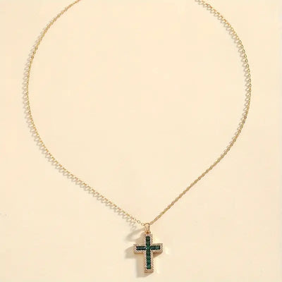 Collar Colgante Cruz Esmeralda Soléne | Golden (3/4)