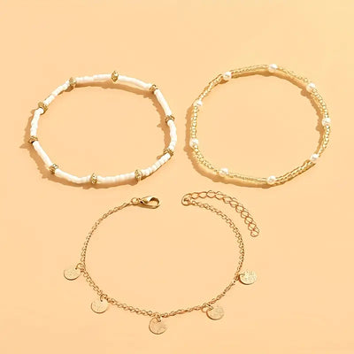Set 3 Tobilleras por Capas Coastal Charm | Golden (4/5)