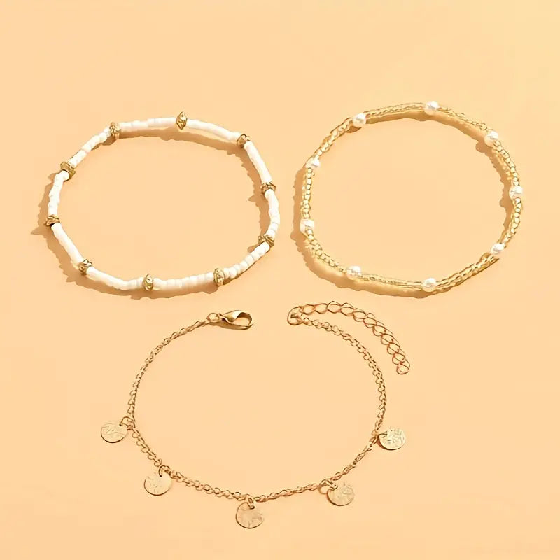 Set 3 Tobilleras por Capas Coastal Charm | Golden (4/5)