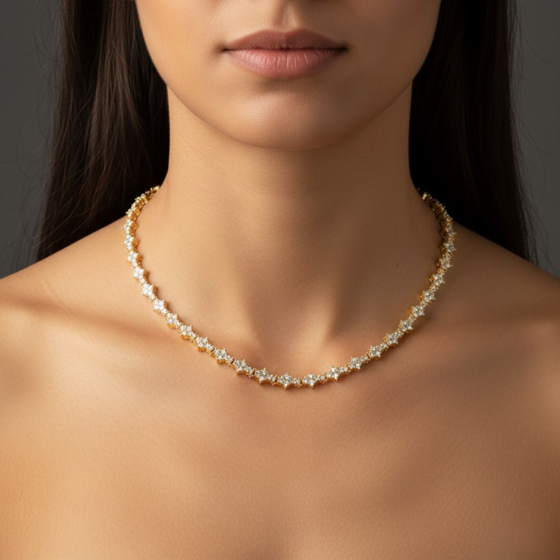Classic Cluster Tennis Necklace | Golden Blanco (5/5)