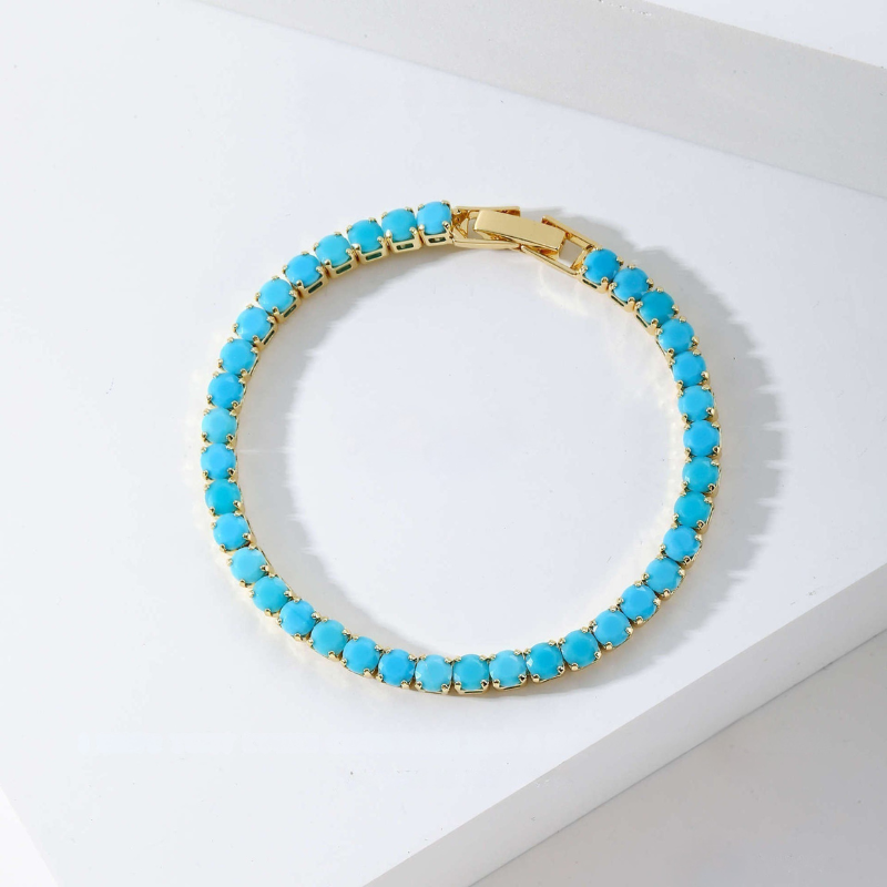 Pulsera Tenis Redondo Turquesa | Golden
