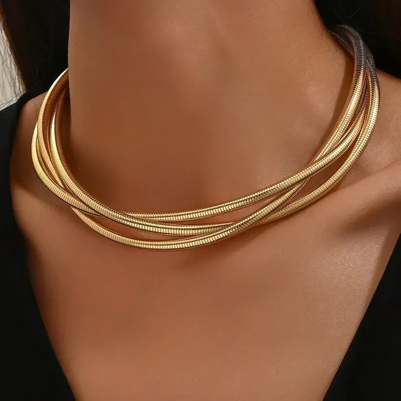 Three Layer Gold Necklace | Golden