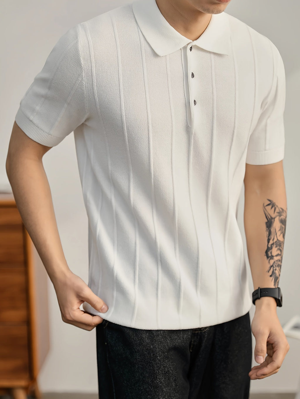 Leo Textured Knit Polo Shirt