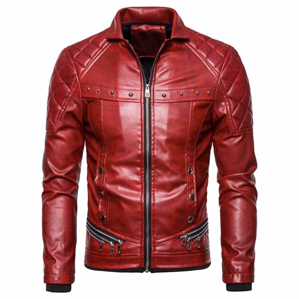Punk Detachable Fur Collar Thickened PU Leather Jacket