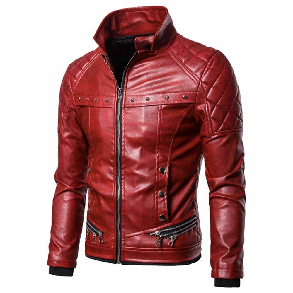 Punk Detachable Fur Collar Thickened PU Leather Jacket