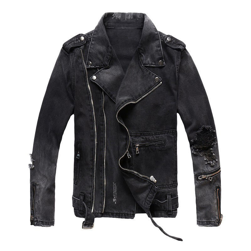 Punk Ripped Patch Men's Denim Biker Jacket