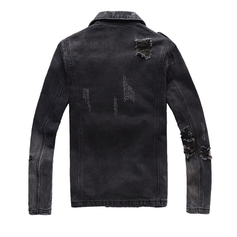 Punk Ripped Patch Men's Denim Biker Jacket
